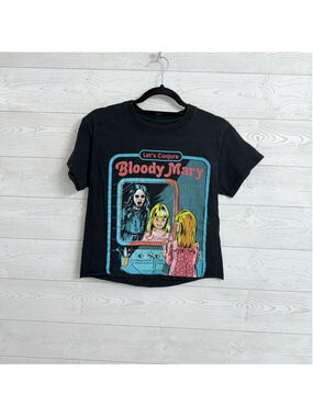Creepy Co Women's Black Halloween Horror Crop Tee Shirt Top. Size S